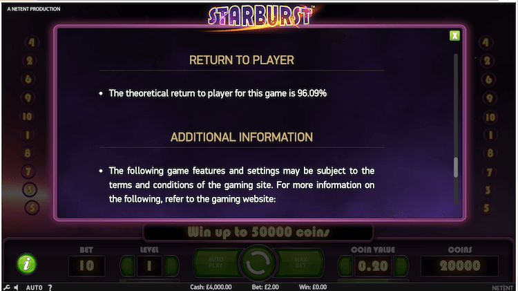 Starburst Game Guide (RTP%)